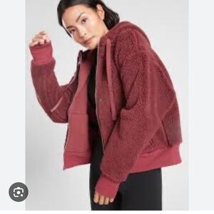 Athleta reversible sherpa fleece jacket xs in brick red